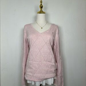 tommy hilfiger y2k light baby pink sweater long sleeve coquette light academia